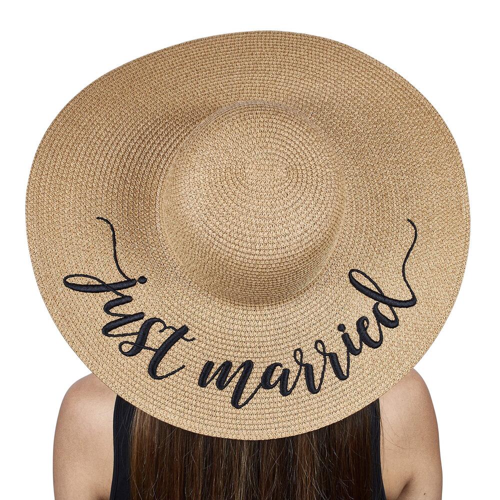5827 Embroidered Straw Sun Hat Bridal Shower Favor Honeymoon Wedding Gift